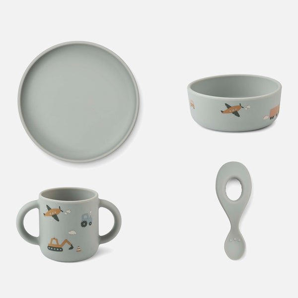 Liewood Vivi Printed Tableware Set - Vehicles/Dove Blue Mix