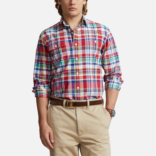 Polo Ralph Lauren Men's Custom Fit Classic Oxford Long Sleeved Shirt - Red/Blue Multi