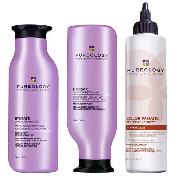 Pureology Hydrate Shampoo, Conditioner and Top Coat & Tone Routine for Neutralising and Hydrating Copper Hair