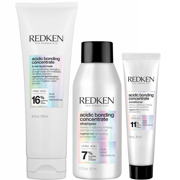 Redken Acidic Bonding Concentrate Shampoo 50ml, Conditioner 30ml and 250ml Mask Bundle