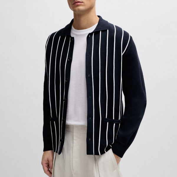 BOSS Black Striped Cotton-Knit Cardigan
