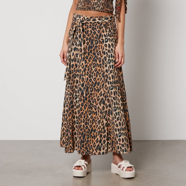 Damson Madder Hyan Leopard-Jacquard Organic Cotton Midi Skirt