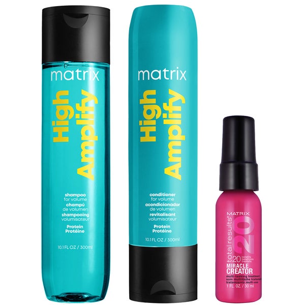 Matrix High Amplify Shampoo, Conditioner and Miracle Creator 20 Travel Size Bundle for Fine and Flat Hair