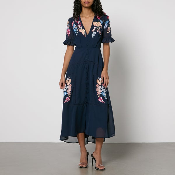 Hope & Ivy Clarice Embroidered Chiffon Maxi Dress
