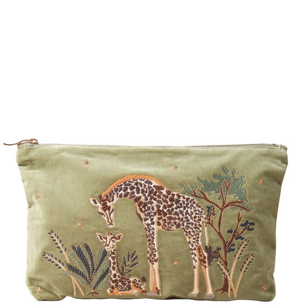 Elizabeth Scarlett Giraffe Mother and Baby Olive Velvet Everyday Pouch