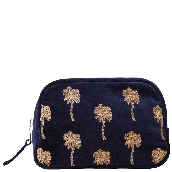 Elizabeth Scarlett Gold Palm Navy Velvet Cosmetics Bag