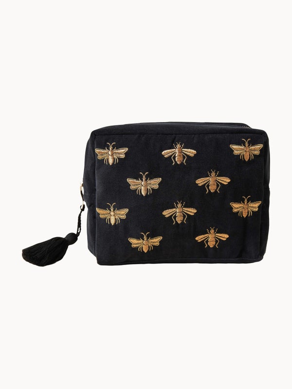 Elizabeth Scarlett Honey Bee Charcoal Velvet Wash Bag
