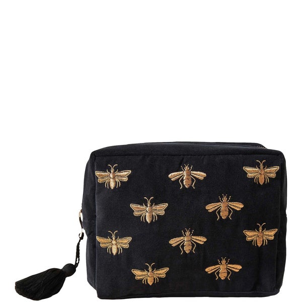 Elizabeth Scarlett Honey Bee Charcoal Velvet Wash Bag