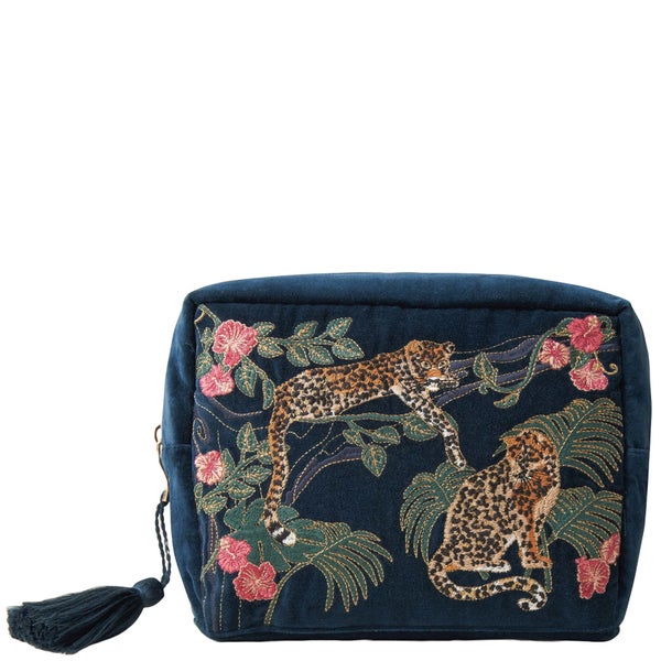Elizabeth Scarlett Jungle Jaguar Ink Blue Velvet Wash Bag