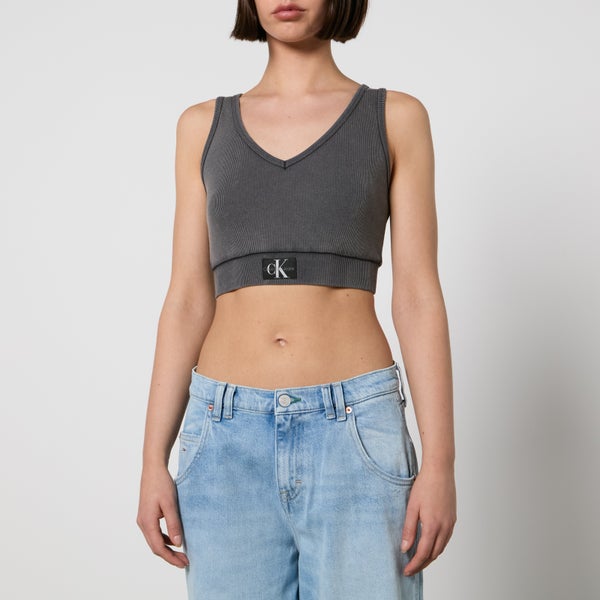 Calvin Klein Jeans Label Washed Stretch Cotton-Jersey Crop Top