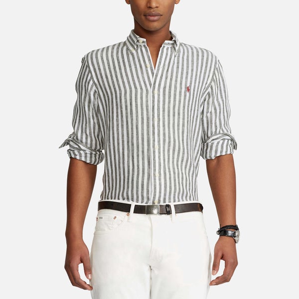 Polo Ralph Lauren Gestreiftes Custom-Fit Leinenhemd - Olive/White