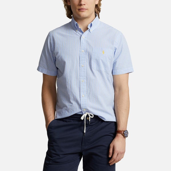 Polo Ralph Lauren Men's Seersucker Short Sleeved Shirt - Blue/White