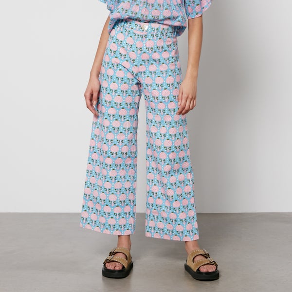 SZ Blockprints Disco Printed Denim Wide-Leg Trousers