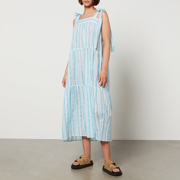 SZ Blockprints Winslow Striped Cotton-Gauze Midi Dress