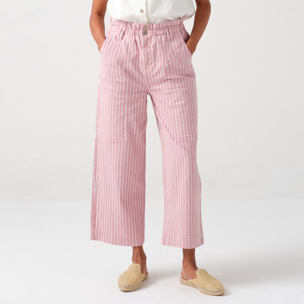 Seventy + Mochi Louis Striped Denim Cropped Wide-Leg Pants