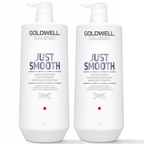 Goldwell Dualsenses Just Smooth Frizz Taming Shampoo And Conditioner, For Smoothing Unruly, Frizzy Hair 1L Duo (Worth £101)