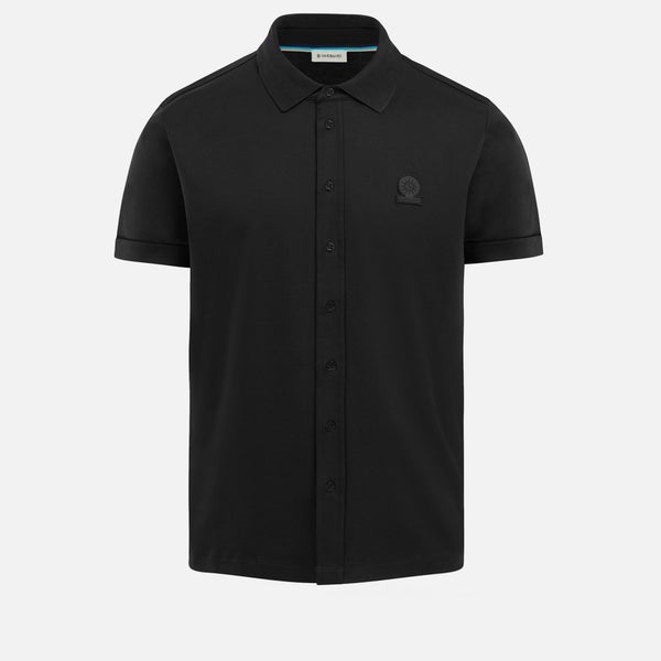 Sandbanks Men's Interlock Full Button Polo Shirt - Black