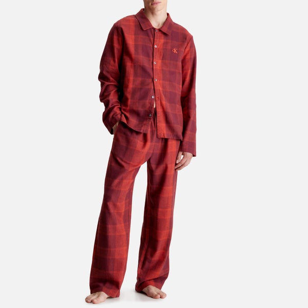 Calvin Klein Men's Long Sleeved Flannel Pyjama Set - Gradient Check/Red Clay