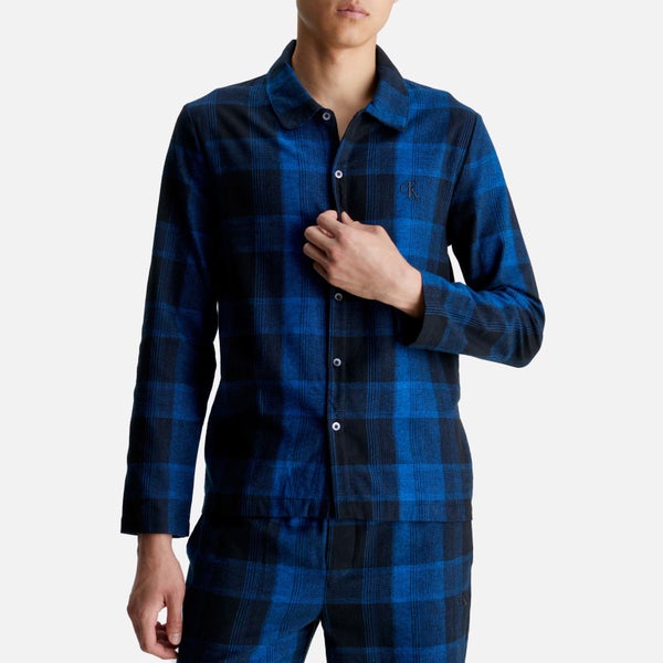Calvin Klein Men's Long Sleeved Button Down Flannel Pyjama Shirt - Gradient Check/Black