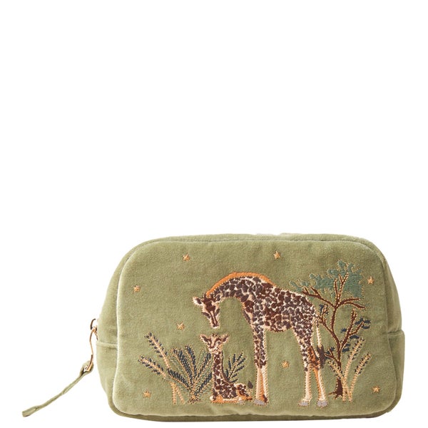 Elizabeth Scarlett Giraffe Mother & Baby Olive Velvet Cosmetics Bag
