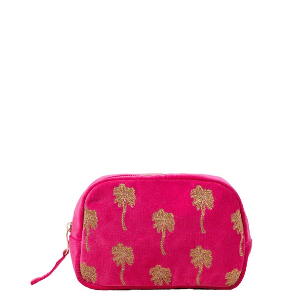 Elizabeth Scarlett Sunset Palm Pink Velvet Cosmetics Bag