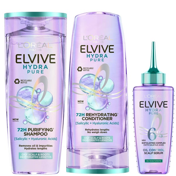 L'Oréal Paris Elvive Hydra Pure Scalp Serum, Shampoo and Conditioner Set for Oily Roots and Dehydrated Lengths
