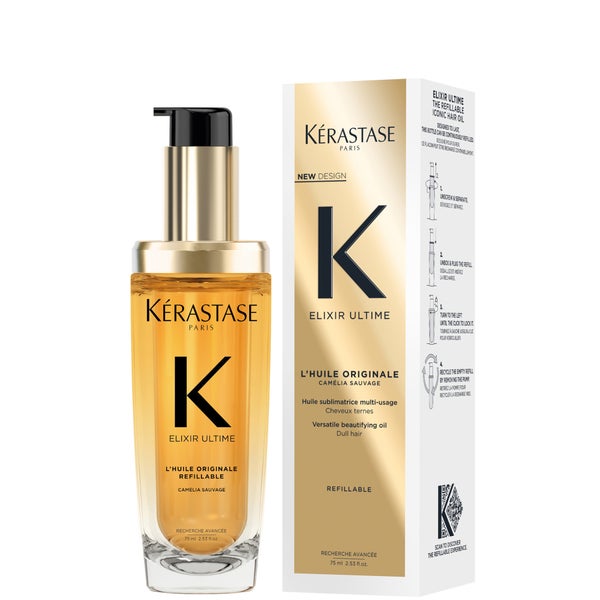 Kérastase Elixir Ultime Hair Oil L'Huile Originale Refillable, For All Hair Types with Argan Oil & Heat Protection 75ml