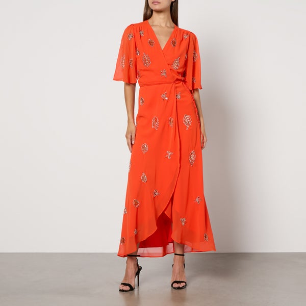 Hope & Ivy Alana Embellished Chiffon Wrap Dress