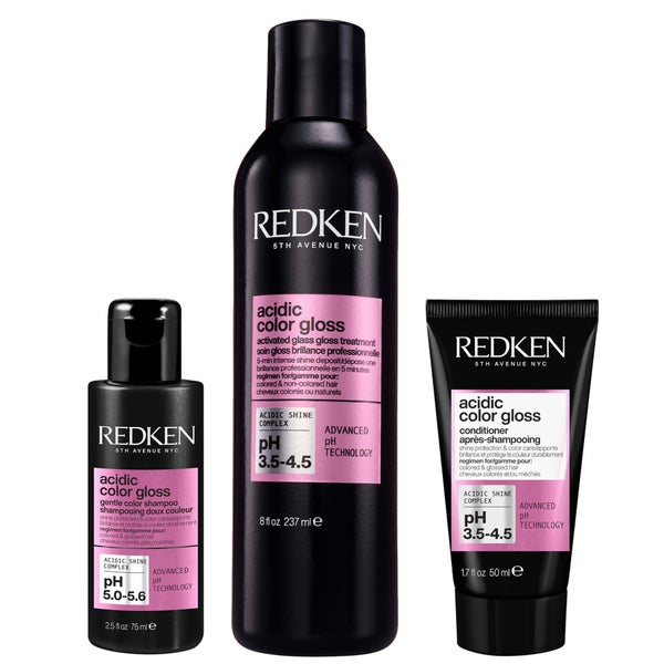 Redken Acidic Color Gloss Shampoo Mini 75ml, Activated Glass Gloss Treatment 237ml and Conditioner Mini 50ml (Worth £43.21)