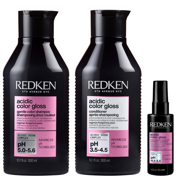 Redken Acidic Color Gloss Shampoo 300ml, Conditioner 300ml and Heat Protection Treatment 45ml, Glass-Like Shine (Worth £57.49)