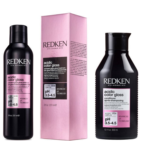Redken Acidic Color Gloss Activated Glass Gloss Treatment 237ml and Conditioner 300ml, Colour Protection Routine for Glass-Like Shine
