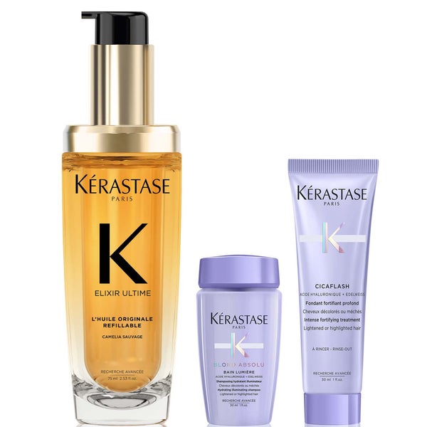 Kérastase Elixir Ultime L'Huile Originale Hair Oil 75ml with Mini Deluxe Blond Absolu Shampoo 30ml and Conditioner 30ml Duo