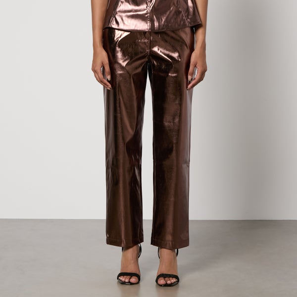 Amy Lynn Lupe Textured Faux Leather Straight-Leg Trousers