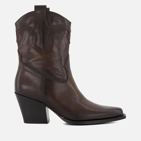 Dune London Women's Ponty Leather Heeled Cowboy Boots