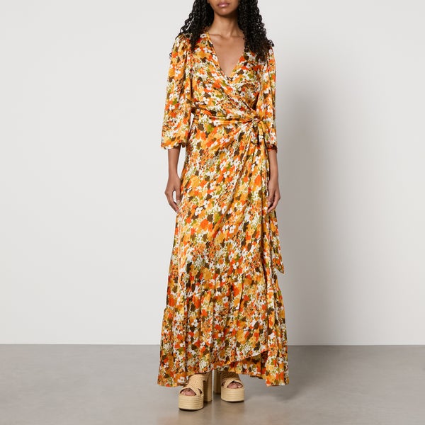 Stella Nova Floral-Print Puckered Silk Wrap Dress