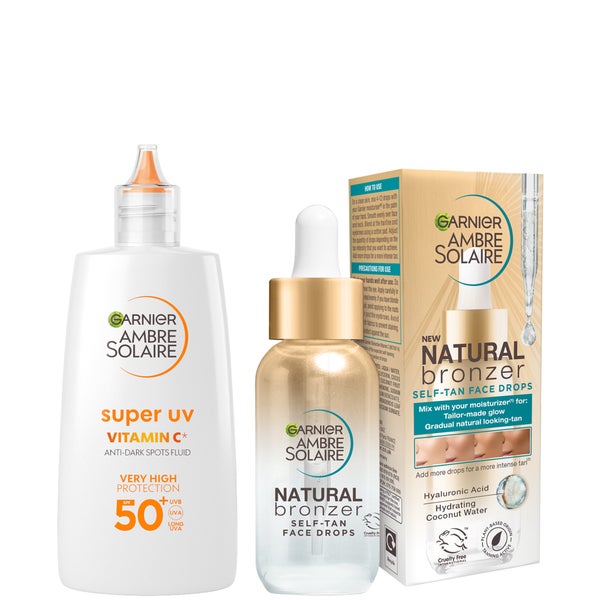 Garnier Glow and Protect Duo: Natural Bronzer Self-Tan Drops and Ambre Solaire Vitamin C Facial SPF50+ Fluid