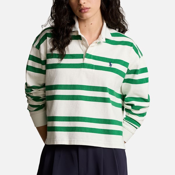 Polo Ralph Lauren Women's Long Sleeve Rugby Pullover - Deckwash White/Hillside Green