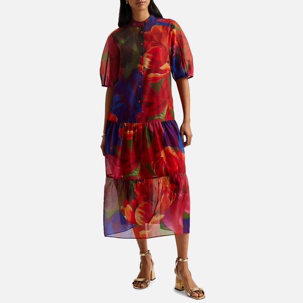 Ted Baker Miru Tropical Bloom Chiffon Midi Dress