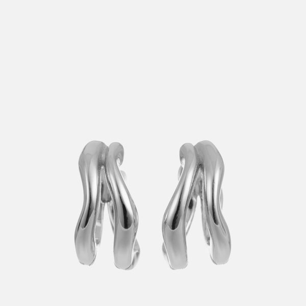 Astrid & Miyu Molten Sterling Silver Duo Huggie Earrings