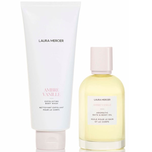 Laura Mercier Ambre Vanille Exfoliating Body Wash and Bath and Body Oil Bundle