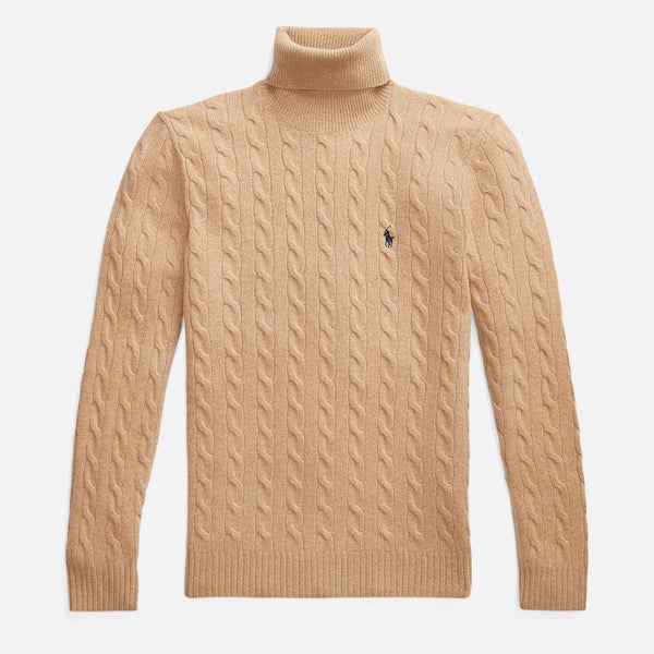 Polo Ralph Lauren Men's Wool Cashmere Blend Cable Knit Turtle Neck Jumper - Camel Melange