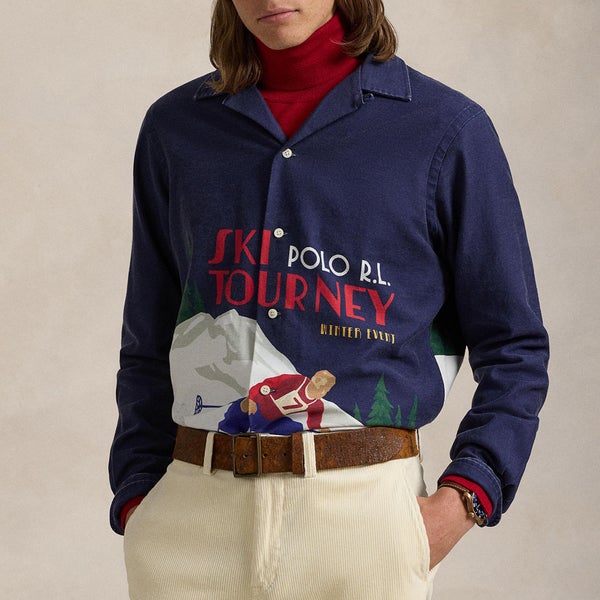 Polo Ralph Lauren Men's Classic Fit Ski Print Long Sleeved Shirt - Ski Tourney Poster Art