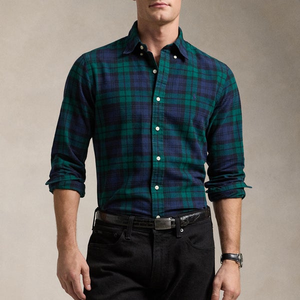 Polo Ralph Lauren Men's Custom Fit Brushed Oxford Long Sleeved Shirt - Navy/Green Multi
