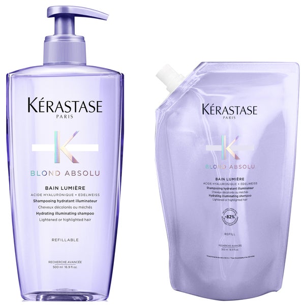 Kérastase Blond Absolu Refillable Shampoo and Refill Pouch Duo for Blonde or Lightened Hair with Hyaluronic Acid 500ml