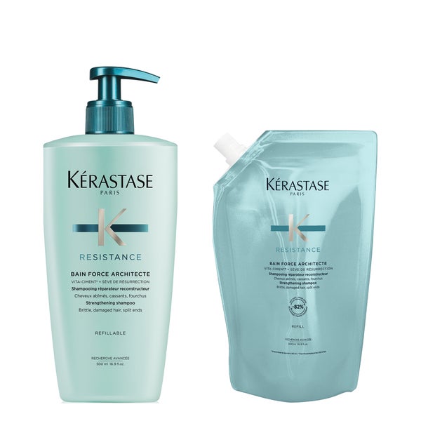 Kérastase Résistance Refillable Shampoo and Refill Pouch Duo for Fine to Medium Hair with Vita-Ciment Complex 500ml