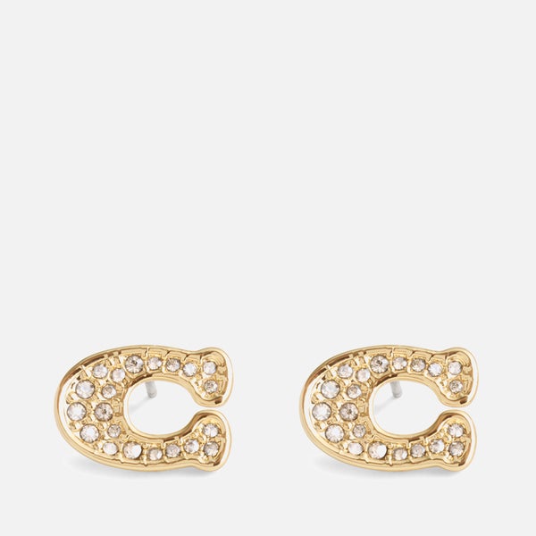Coach Signature Pavé C Gold-Tone Stud Earrings