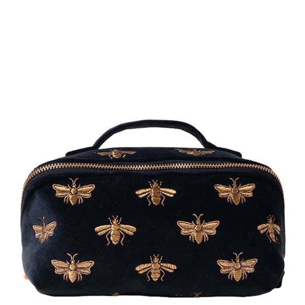 Elizabeth Scarlett Honey Bee Charcoal Velvet Open Flat Makeup Bag