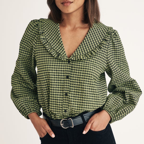 Nobody's Child Women's Emmie Blouse - Green Check