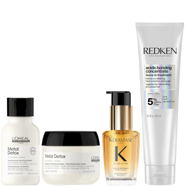 Kérastase Elixir Ultime Hair Oil 30ml, Redken ABC Leave-in Treatment 150ml and L'Oréal Professionnel Metal Detox Minis