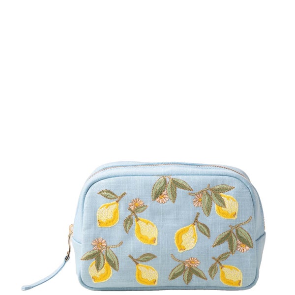 Elizabeth Scarlett Lemon Blossom French Blue Cotton Makeup Bag